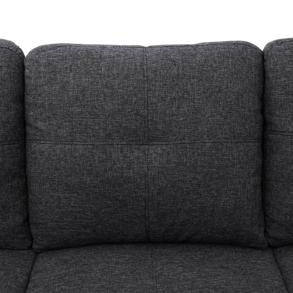 Sectional Sofa Set with Storage Ottoman Solid Wood Frame Breathable Fabric Modular Couch for Living Room Grey Black