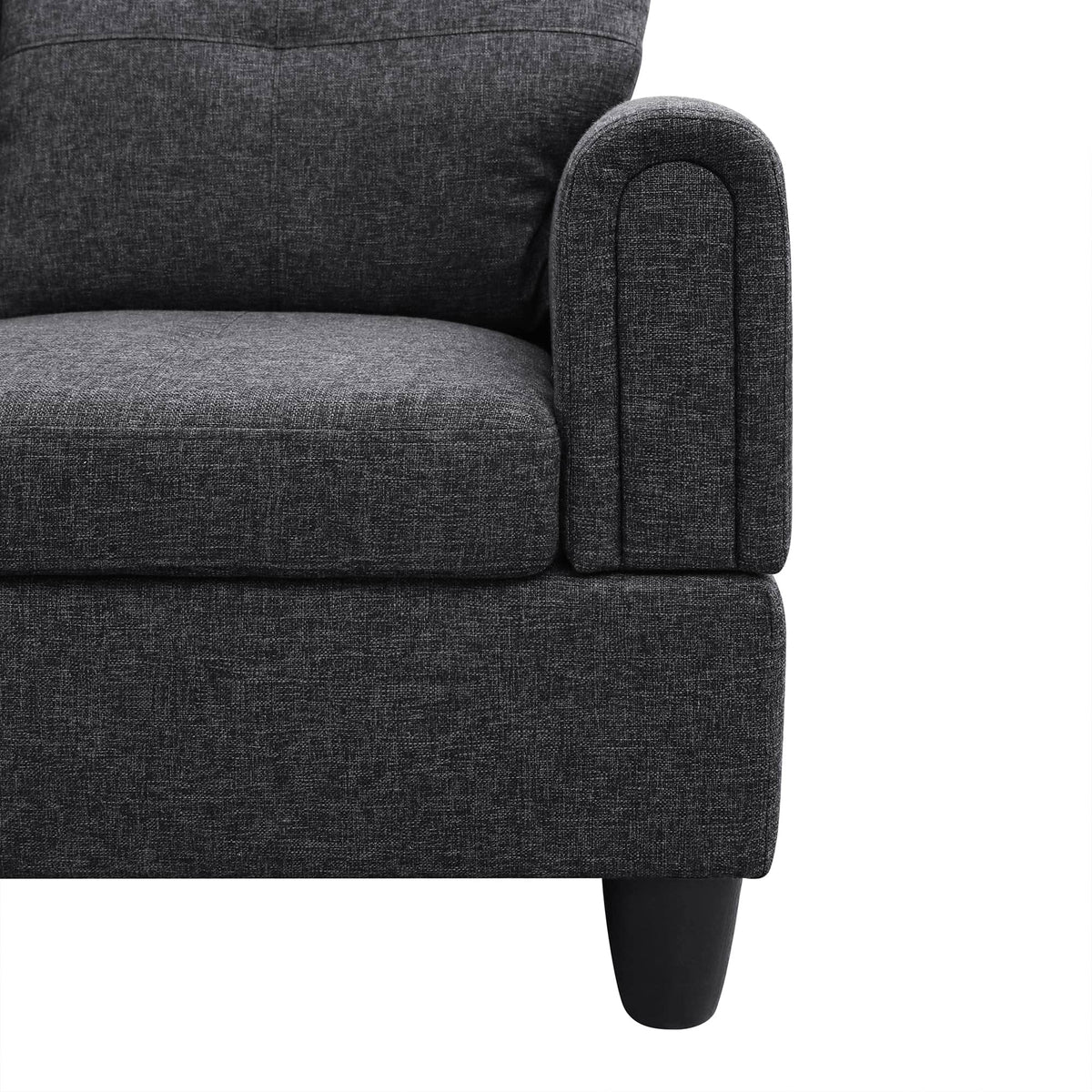 Sectional Sofa Set with Storage Ottoman Solid Wood Frame Breathable Fabric Modular Couch for Living Room Black Grey