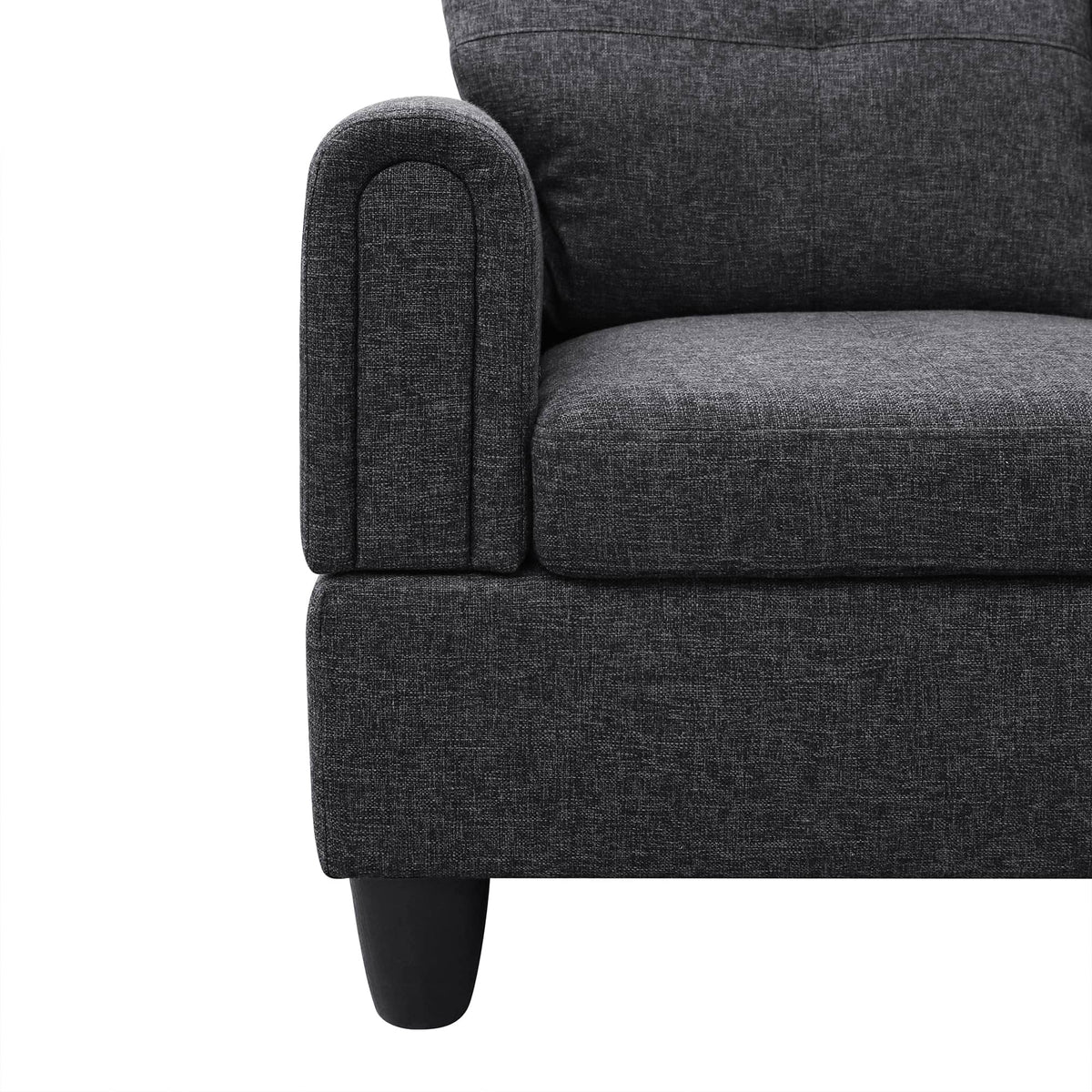 Sectional Sofa Set with Storage Ottoman Solid Wood Frame Breathable Fabric Modular Couch for Living Room Grey Black