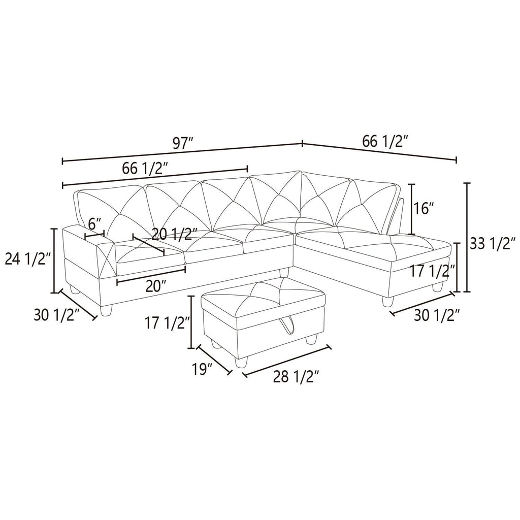 Modular Sectional Sofa Set with Storage Ottoman Solid Wood Frame Breathable Couch Ginger Faux Leather