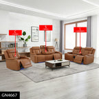 Intelligent Recliner Sofa Set Semi PU Leather Solid Wood Frame Power Reclining Couch with Wireless Charging Bluetooth Speaker LED Light Orange Yellow