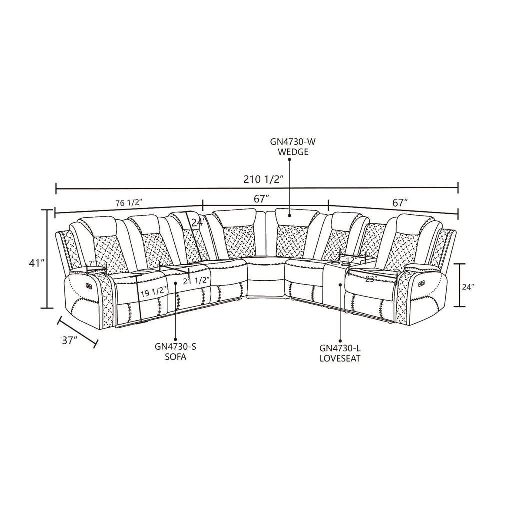 Intelligent Recliner Sofa Set Black Breathing Leather Adjustable Backrest with USB Wireless Charging LED Light Storage