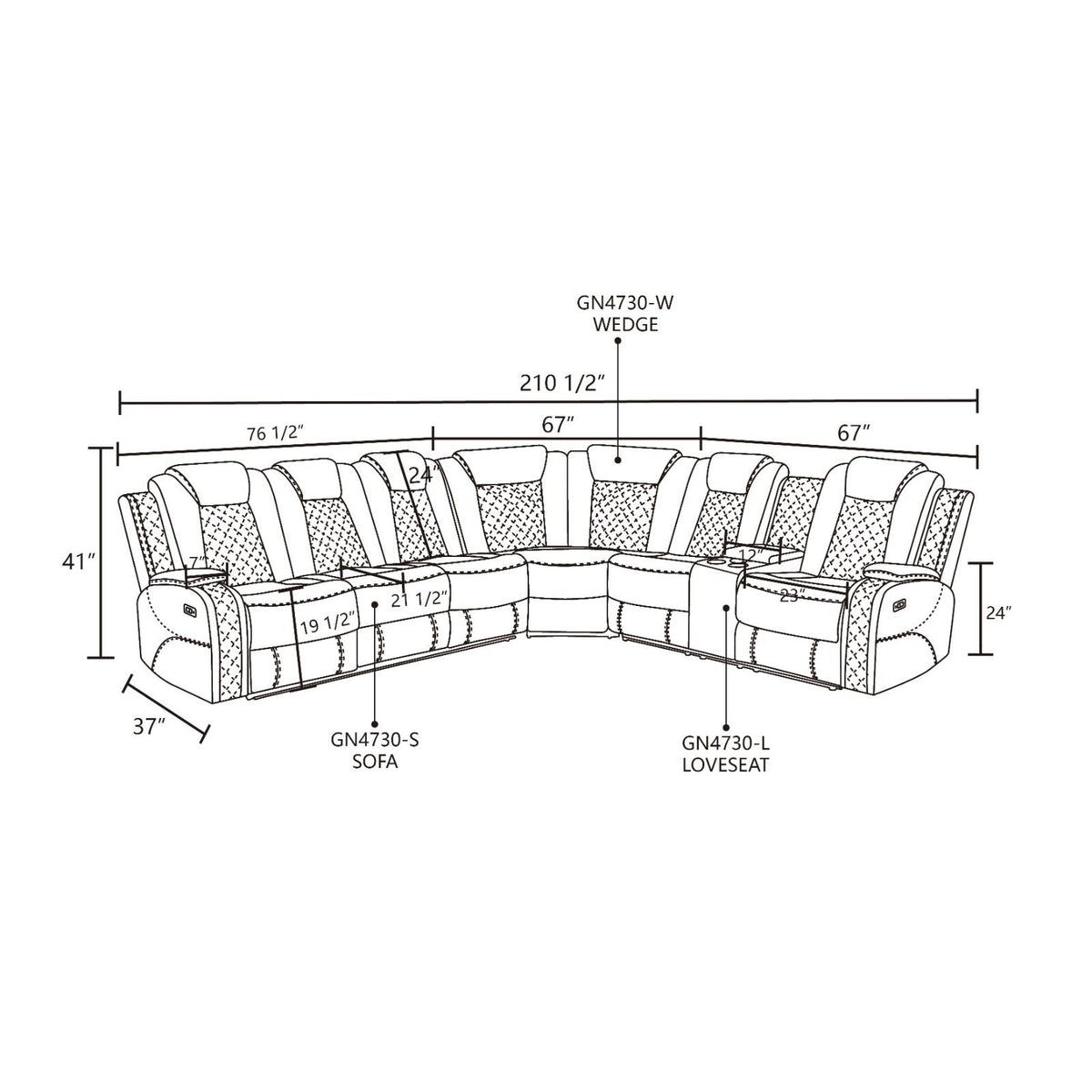 Intelligent Recliner Sofa Set Black Breathing Leather Adjustable Backrest with USB Wireless Charging LED Light Storage