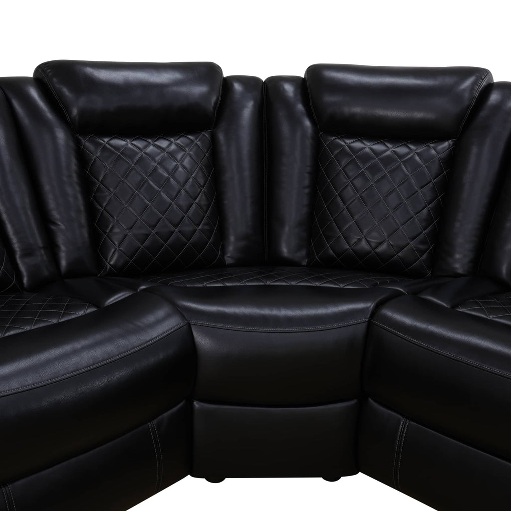 Intelligent Recliner Sofa Set Black Breathing Leather Adjustable Backrest with USB Wireless Charging LED Light Storage