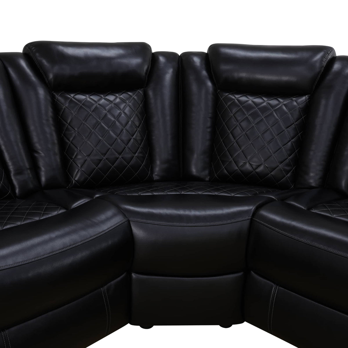 Intelligent Recliner Sofa Set Black Breathing Leather Adjustable Backrest with USB Wireless Charging LED Light Storage