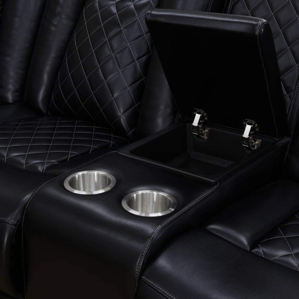 Intelligent Recliner Sofa Set Black Breathing Leather Adjustable Backrest with USB Wireless Charging LED Light Storage