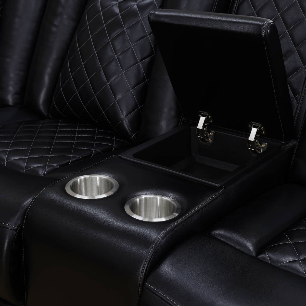 Intelligent Recliner Sofa Set Black Breathing Leather Adjustable Backrest with USB Wireless Charging LED Light Storage