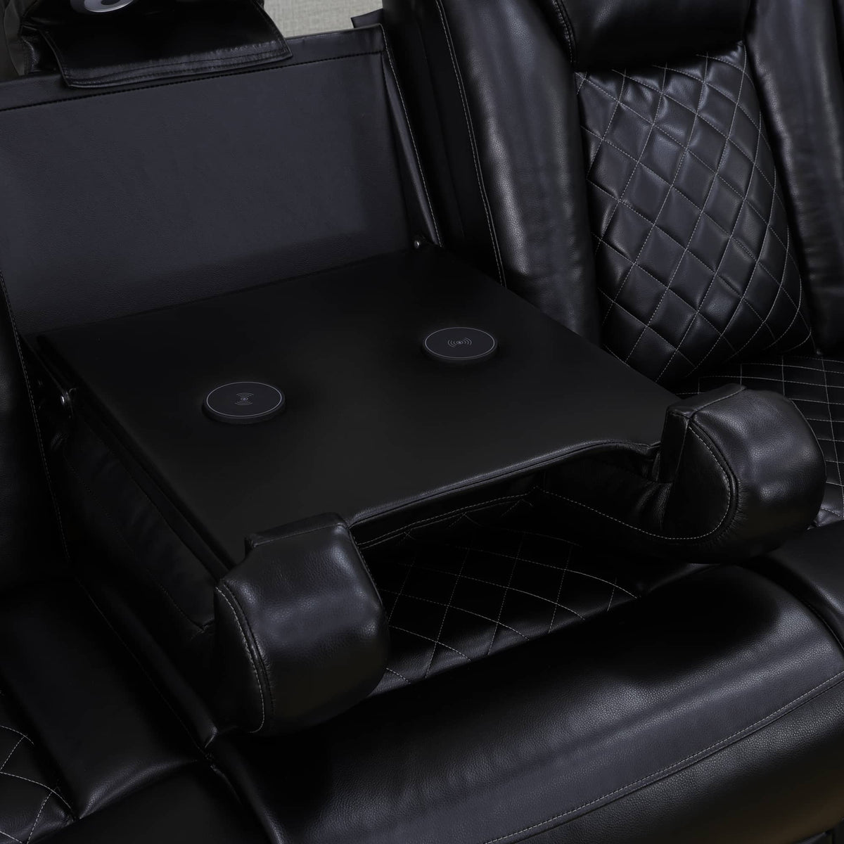 Intelligent Recliner Sofa Set Black Breathing Leather Adjustable Backrest with USB Wireless Charging LED Light Storage