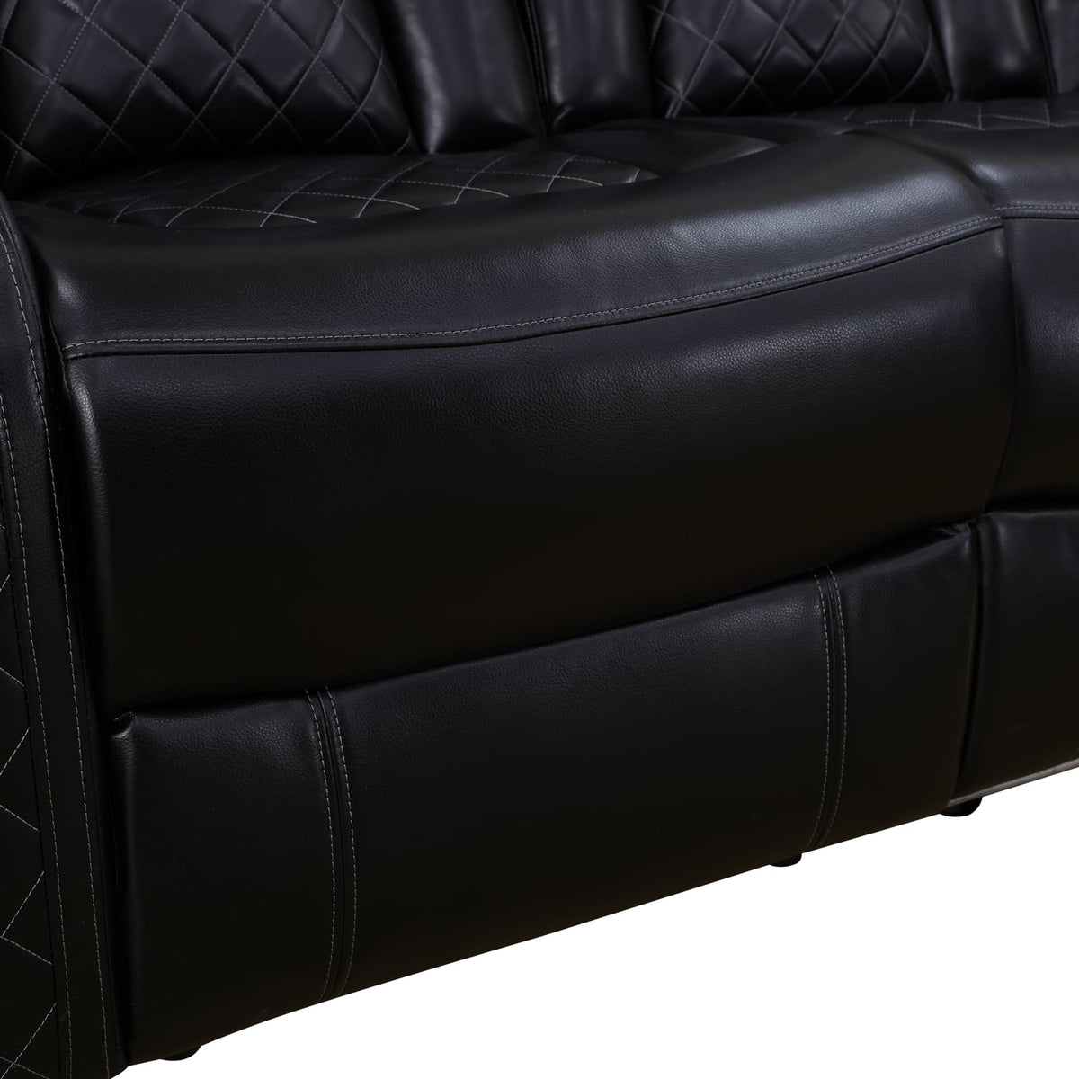 Intelligent Recliner Sofa Set Black Breathing Leather Adjustable Backrest with USB Wireless Charging LED Light Storage