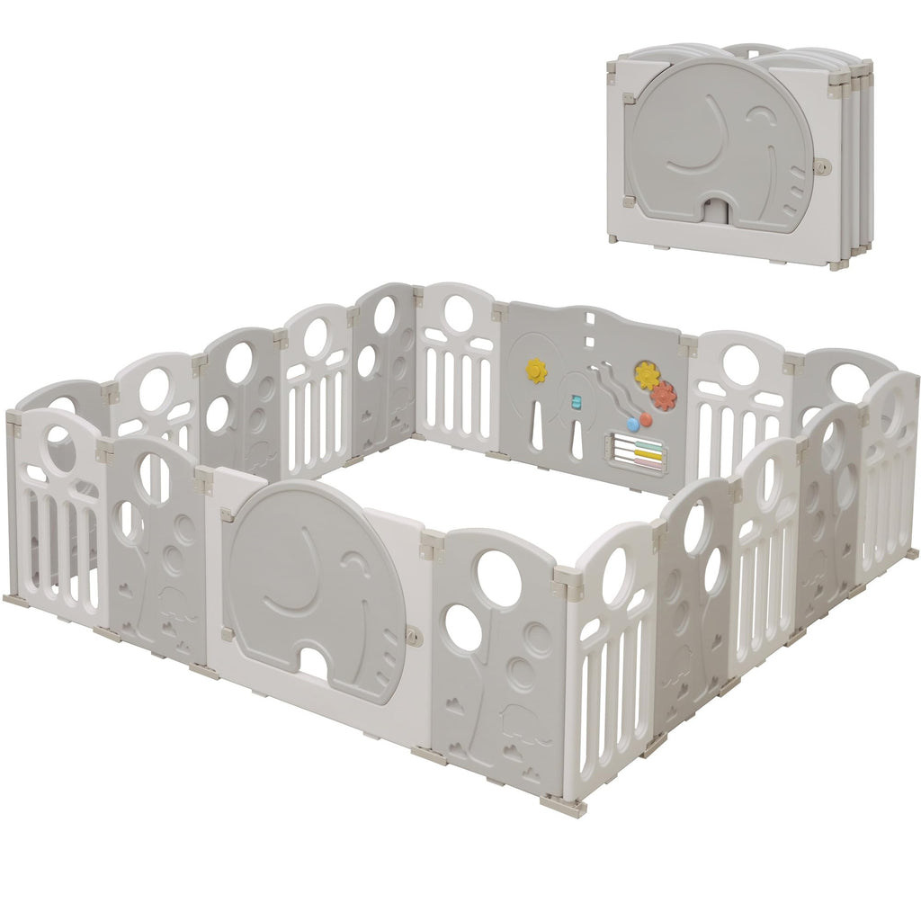 18-Panel Portable Plastic Playpen,Kids Activity Fence,Grey