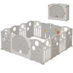 18-Panel Portable Plastic Playpen,Kids Activity Fence,Grey