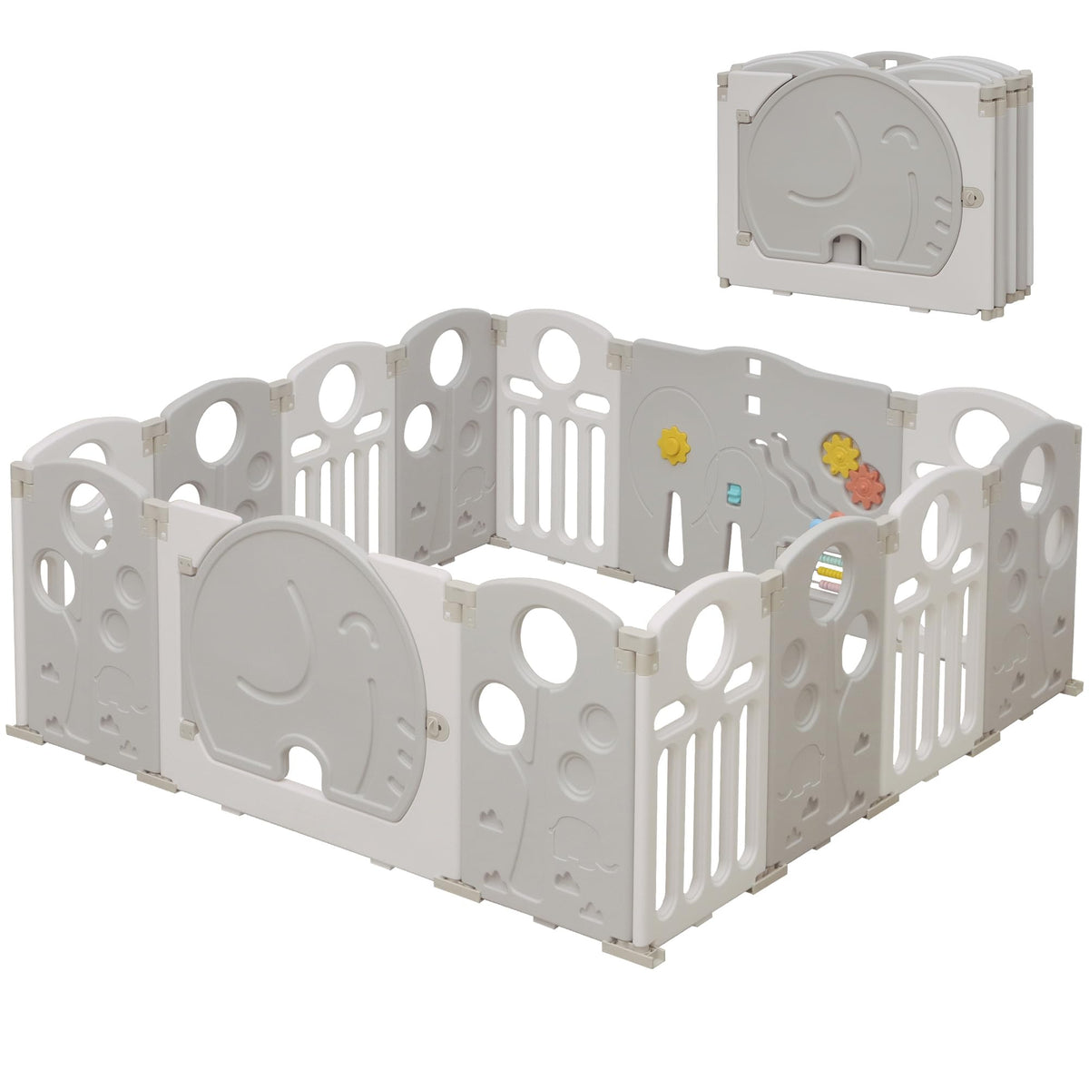 18-Panel Portable Plastic Playpen,Kids Activity Fence,Grey