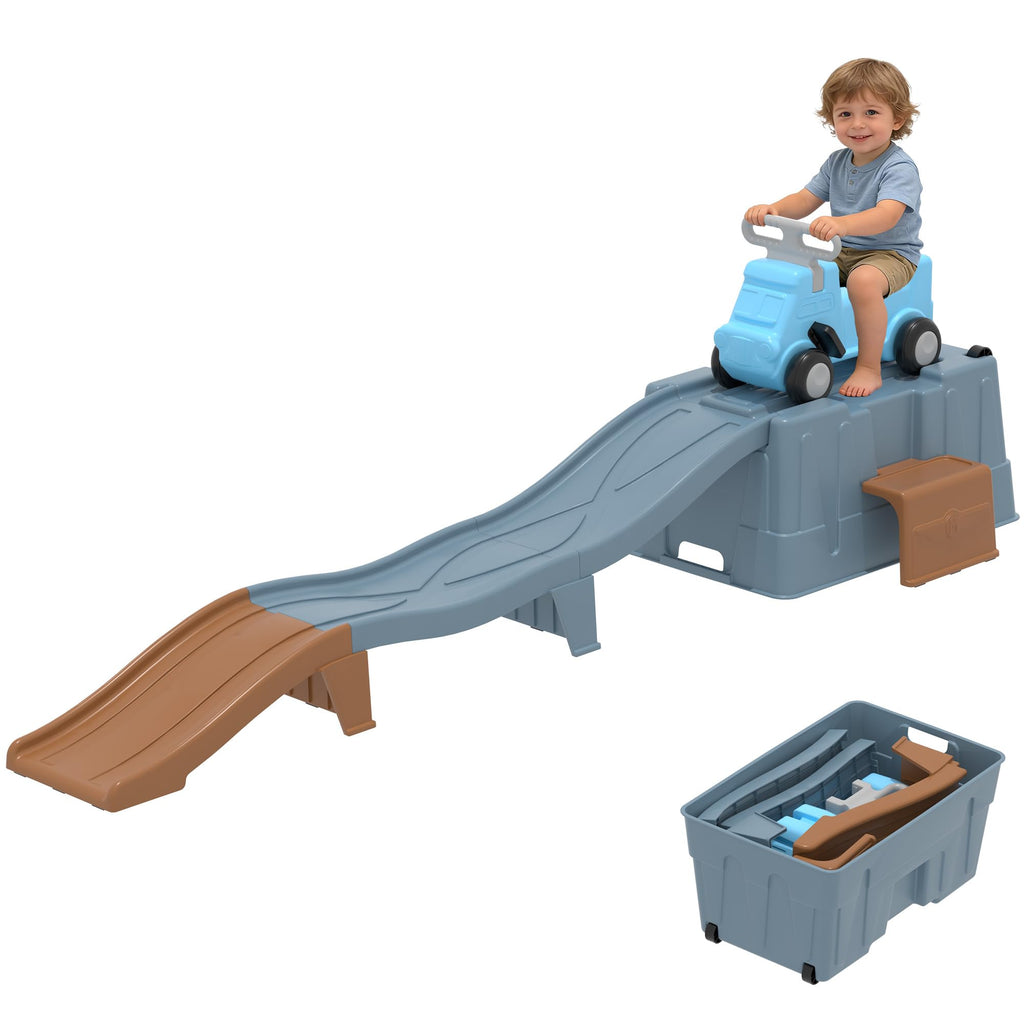 Kids Up and Down Roller Coaster Ride On Toy, Toddler Push Car with Assembly Race Track & Storage Base, Indoor Outdoor Play Equipment,Red