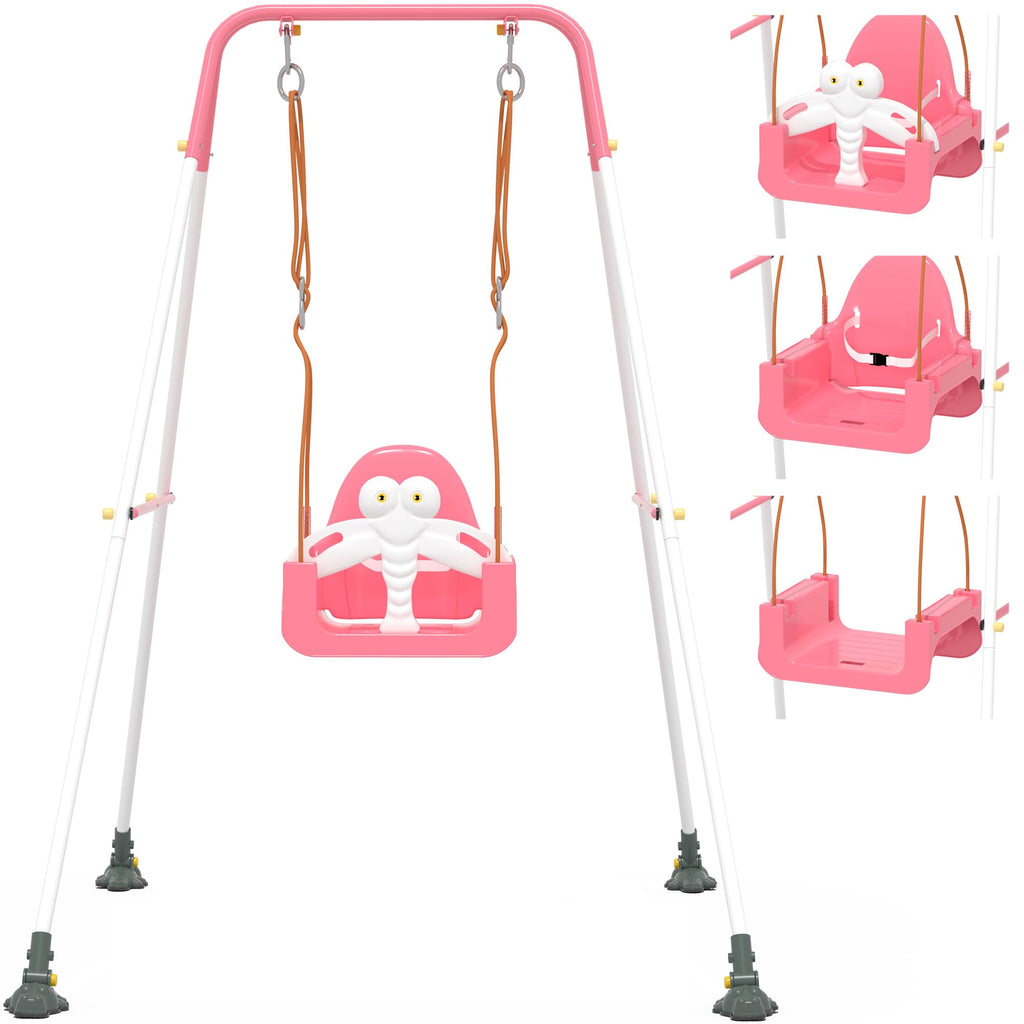 Kids Swing Set,3-in-1 Design with Safety Belt,Sturdy Metal Stand,Easy Quick Assembly,Indoor & Outdoor Suitable for Backyard,Playground and Nursery,Pink