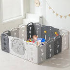 18-Panel Portable Plastic Playpen,Safe Activity Fence for Toddlers,Blue