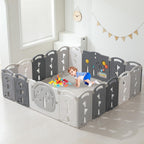 14-Panel Portable Plastic Playpen,Safe Activity Fence for Toddlers,Pink