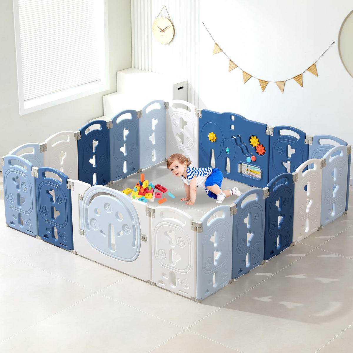 18-Panel Portable Plastic Playpen,Safe Activity Fence for Toddlers,Gray