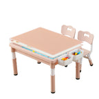 4-in-1 Toddler Activity Table with 2 Chairs, Double Sided Tabletop for Graffiti & Building Blocks, Kids Play Set with Four Side Storage Bins,Gray