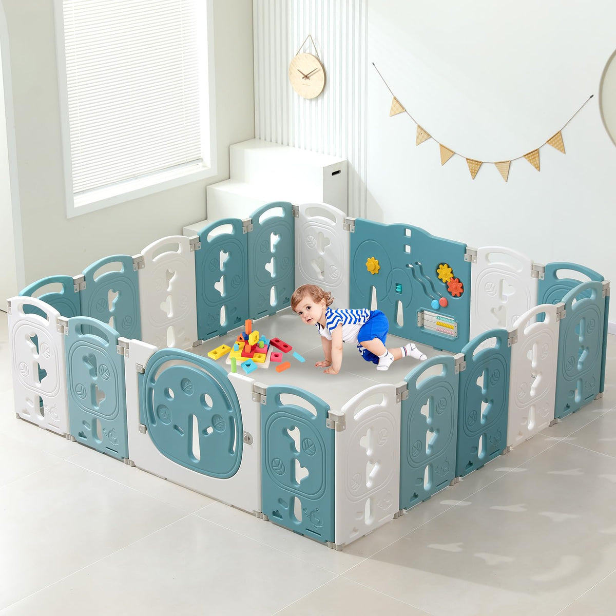 14-Panel Portable Plastic Playpen,Safe Activity Fence for Toddlers,Pink
