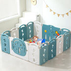 14-Panel Portable Plastic Playpen,Safe Activity Fence for Toddlers,Blue
