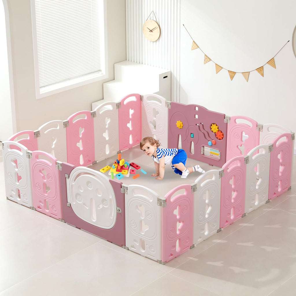 18-Panel Portable Plastic Playpen,Safe Activity Fence for Toddlers,Green