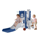 6-in-1 Toddler Slide Play Set for Ages 1–3,Multi-Functional Indoor Outdoor Kids Slide with Basketball Hoop&Telescope,L-Shaped Children Slidem,Pink